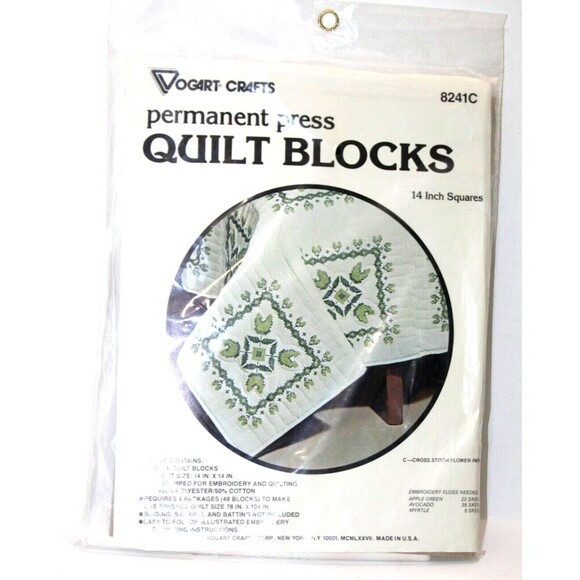 Vogart Crafts Stamped Quilt Blocks No. 8241C Cross Stitch Flower Patch 14" Squar - Picture 1 of 7